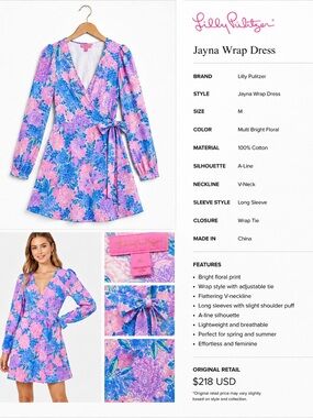 Lilly Pulitzer Pink and Blue Floral Wrap Dress